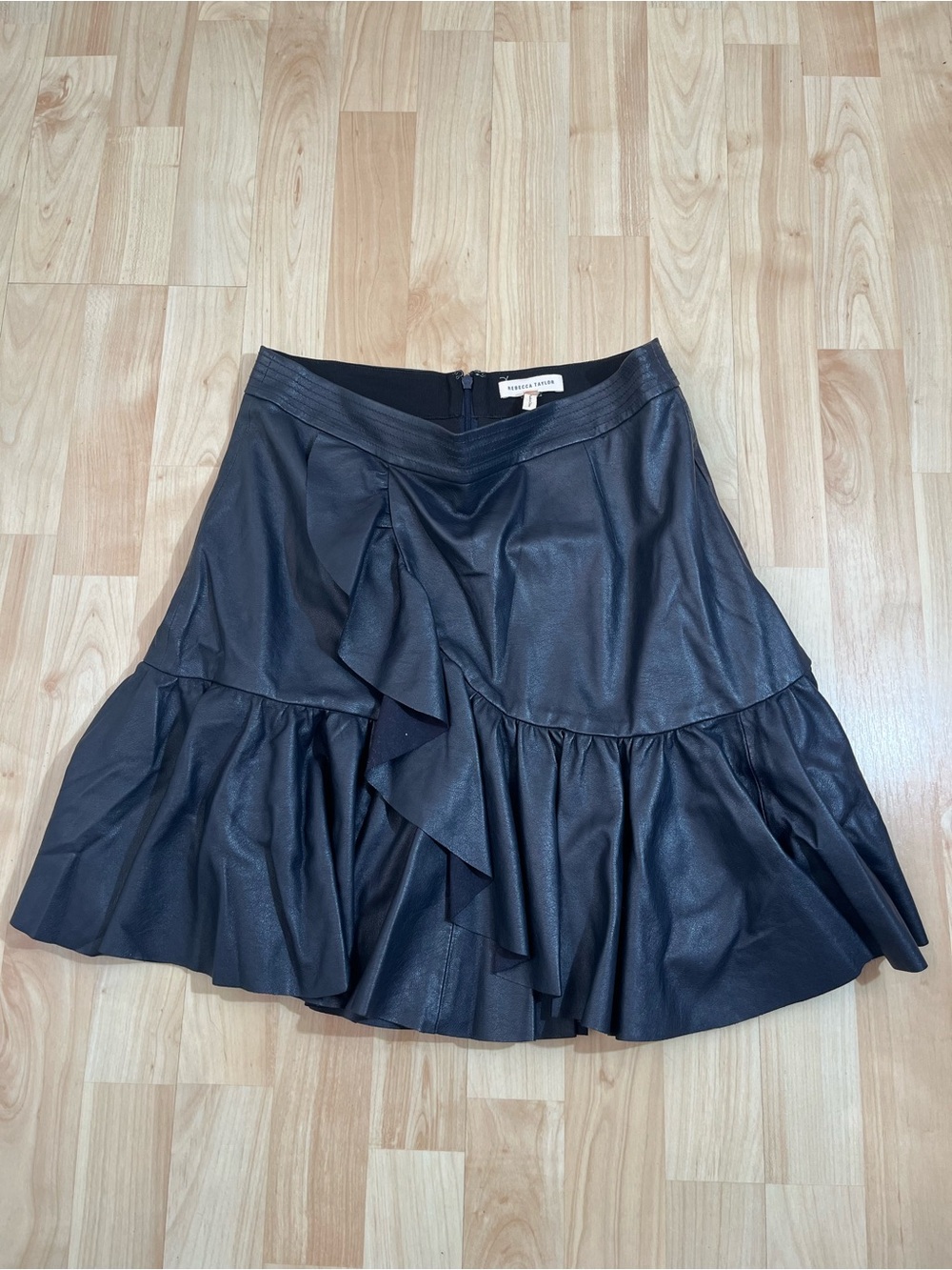 Rebecca Taylor Womens Vegan Leather Ruffle Skirt Dark Navy Size 6